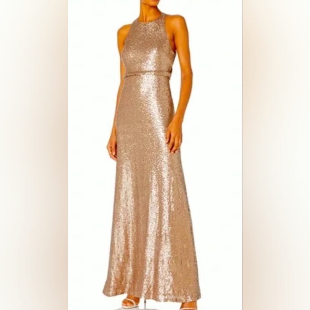 Original Jenny Yoo Gold Sequin Evening Gown Size 10. New